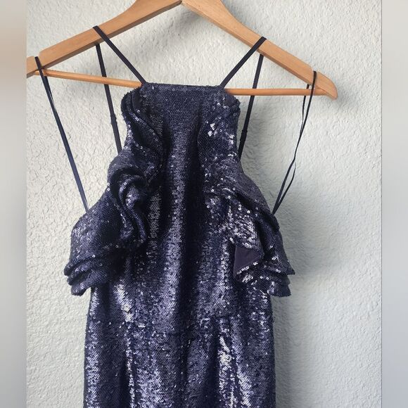C/Meo collective sequin Ruffled halter  gown slit dress New With Tags - Picture 13 of 16